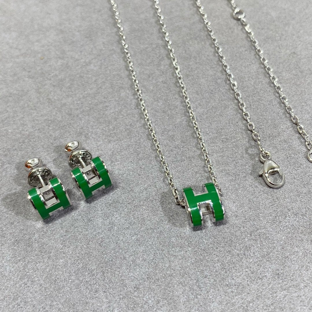 [baslovejewels]POP H GREEN NECKLACE SILVER AND GOLD