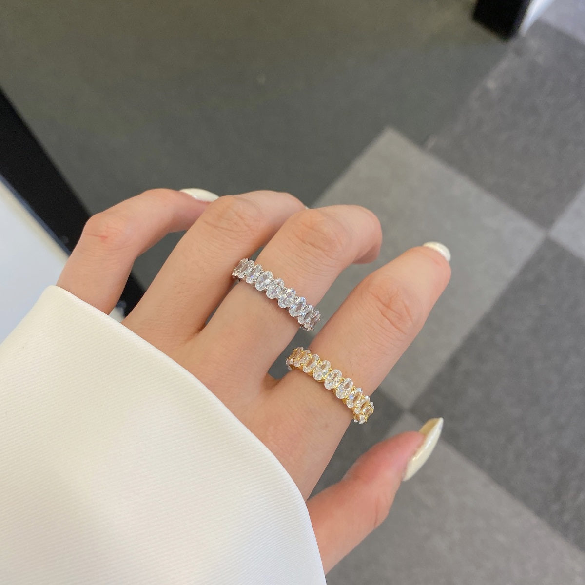[baslovejewels]Ornate Oval Cut Tennis Ring