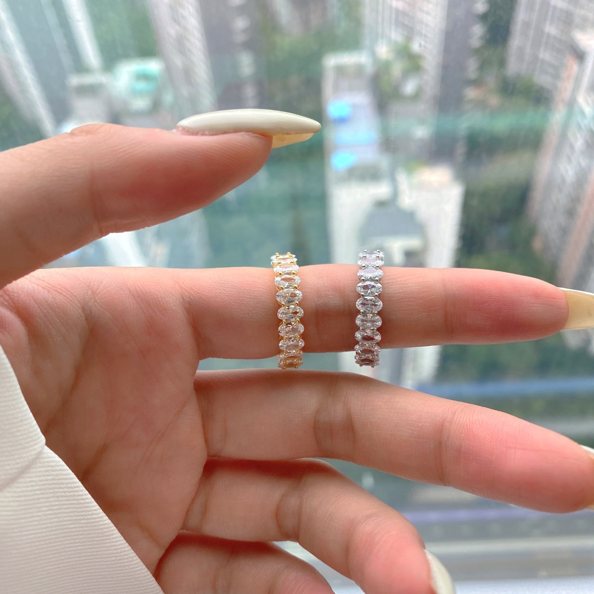 [baslovejewels]Ornate Oval Cut Tennis Ring