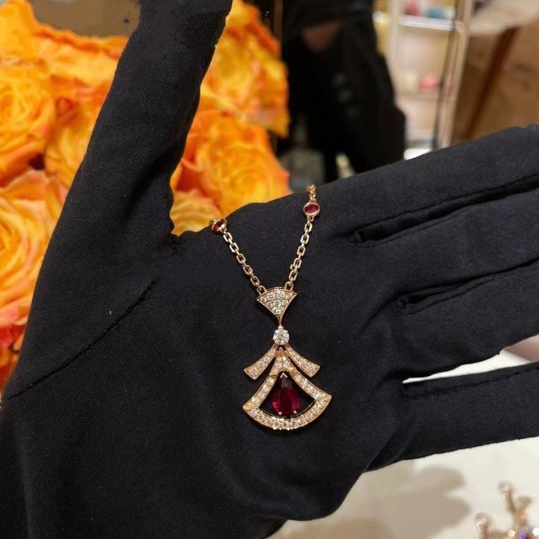 [baslovejewels]DREAM NECKLACE CARNELIAN DIAMOND PINK GOLD