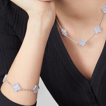 [baslovejewels]CLOVER 10 MOTIFS BLUE CHALCEDONY NECKLACE