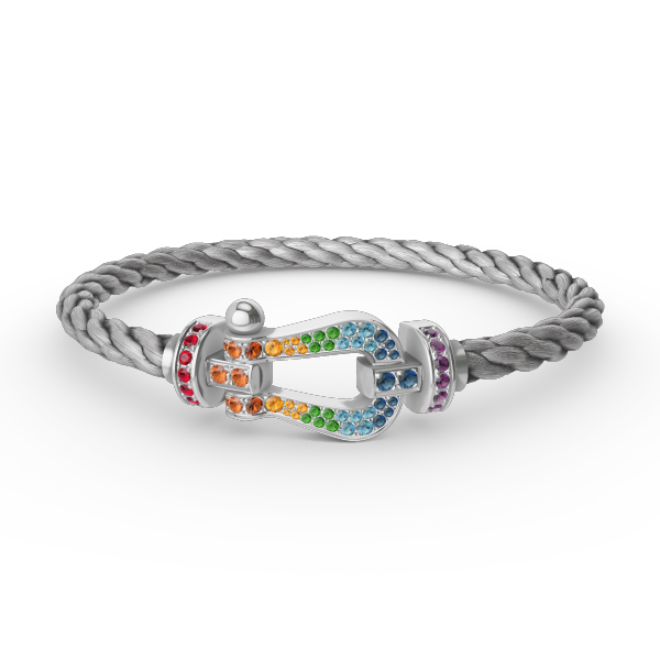 [baslovejewels]FORC LARGE HORSESHOE  COLORED DIAMOND BRACELET SILVER