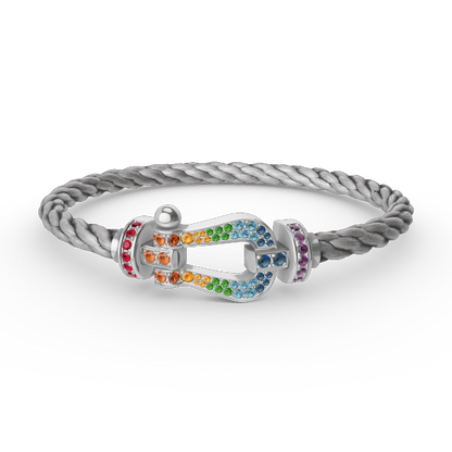 [baslovejewels]FORC LARGE HORSESHOE  COLORED DIAMOND BRACELET SILVER