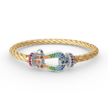 [baslovejewels]FORC LARGE HORSESHOE  COLORED DIAMOND BRACELET SILVER