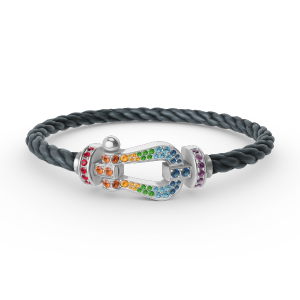 [baslovejewels]FORC LARGE HORSESHOE  COLORED DIAMOND BRACELET SILVER