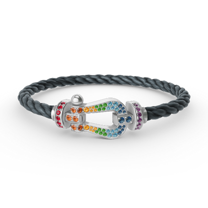 [baslovejewels]FORC LARGE HORSESHOE  COLORED DIAMOND BRACELET SILVER