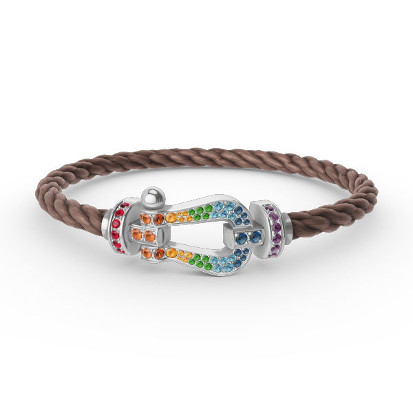 [baslovejewels]FORC LARGE HORSESHOE  COLORED DIAMOND BRACELET SILVER