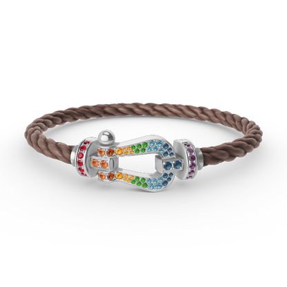 [baslovejewels]FORC LARGE HORSESHOE  COLORED DIAMOND BRACELET SILVER