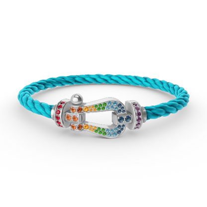 [baslovejewels]FORC LARGE HORSESHOE  COLORED DIAMOND BRACELET SILVER