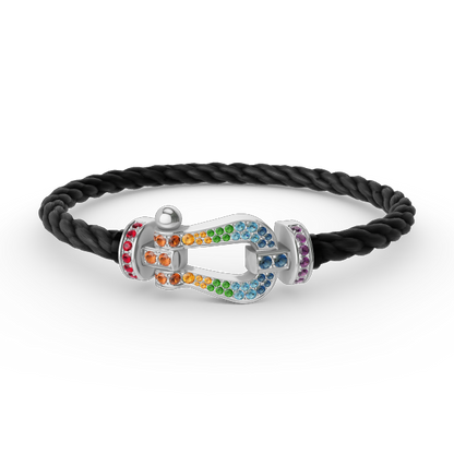 [baslovejewels]FORC LARGE HORSESHOE  COLORED DIAMOND BRACELET SILVER
