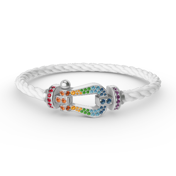 [baslovejewels]FORC LARGE HORSESHOE  COLORED DIAMOND BRACELET SILVER